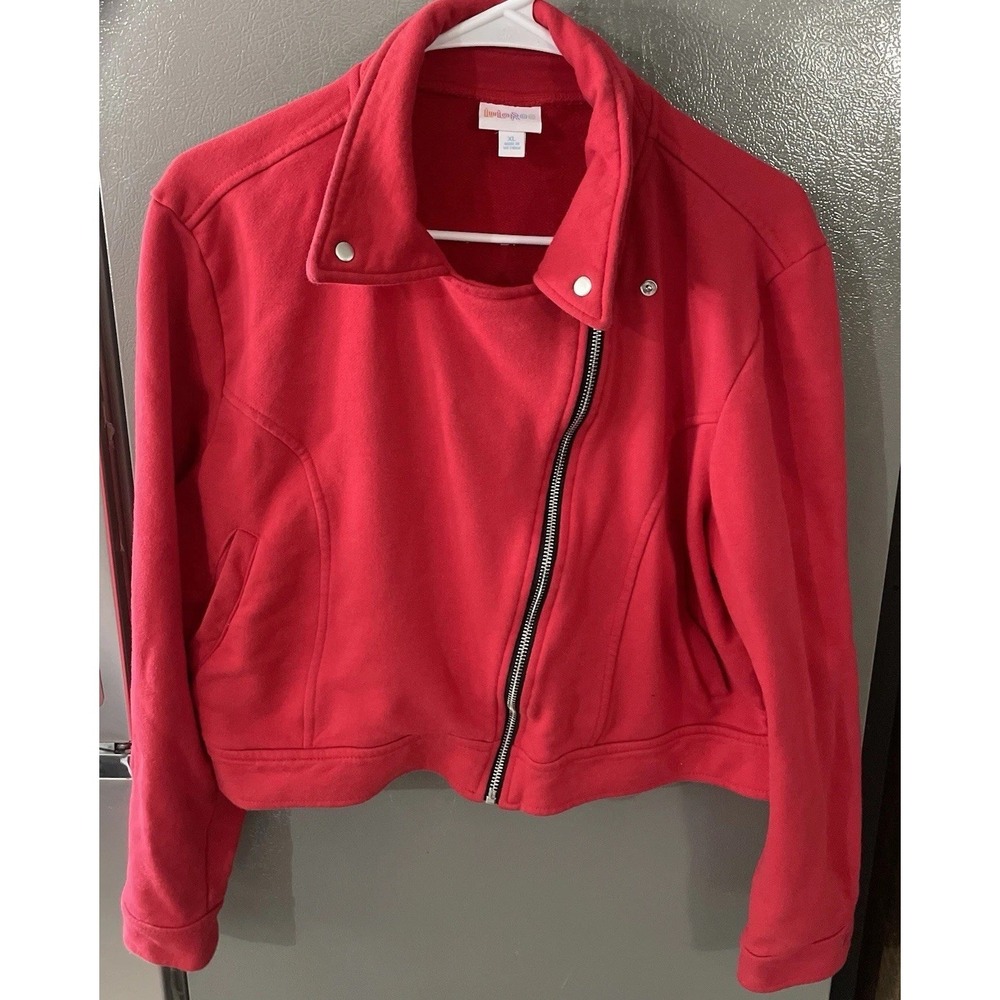 Women's XL LuLaRoe Presley Moto Jacket Coat Solid True Red‎ Unicorn